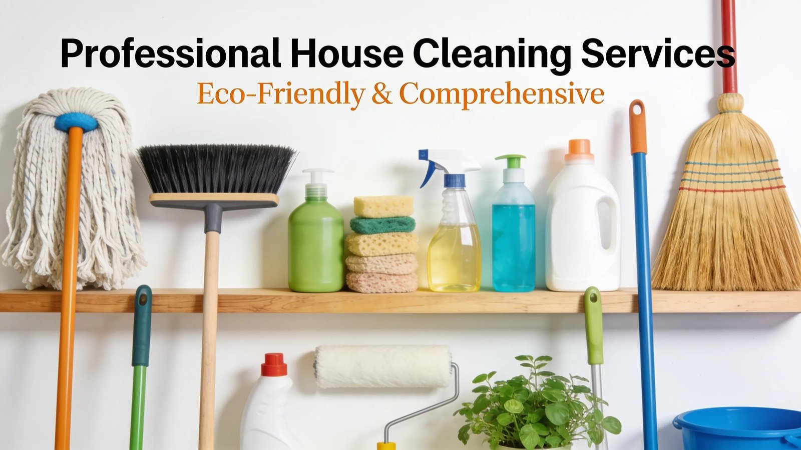 Array of cleaning tools highlighting professional cleaning service options and pricing