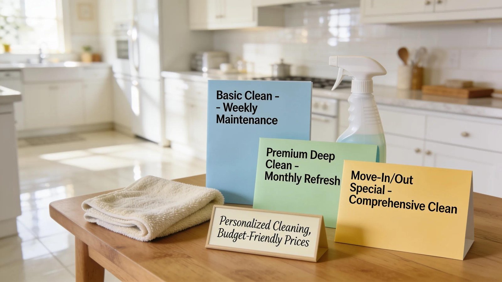 Display of cleaning package options highlighting affordability and value in cleaning services